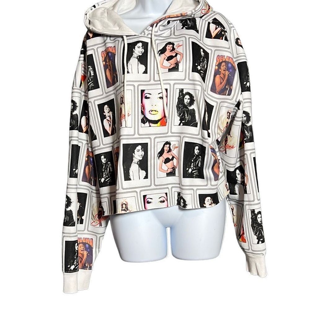 Selena Women's Graphic Hoodie Crop Sweatshirt Long Sleeve Pullover White Size 3X